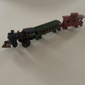 Vintage Cast Iron Toy Train Set Engine 40 Trolley 403 Caboose 404 Heavy